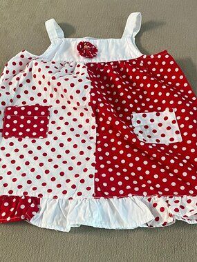 Fantaisie Kids Baby Girls Red & White Polka Dot Sleeveless Dress Size 12 Month